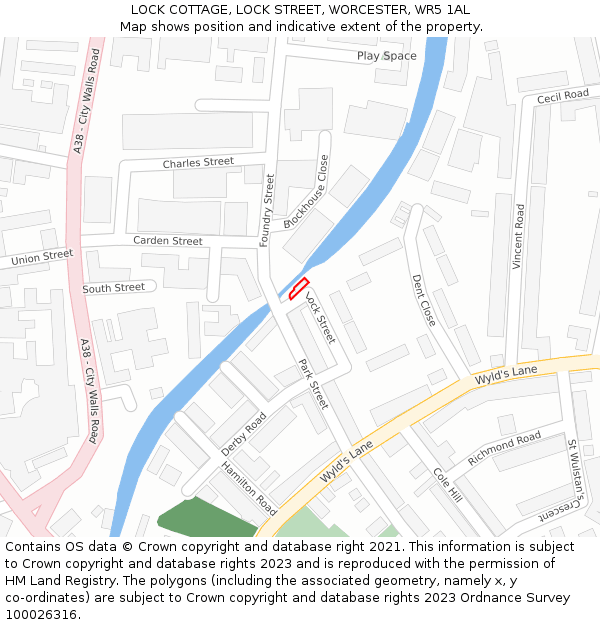 LOCK COTTAGE, LOCK STREET, WORCESTER, WR5 1AL: Location map and indicative extent of plot