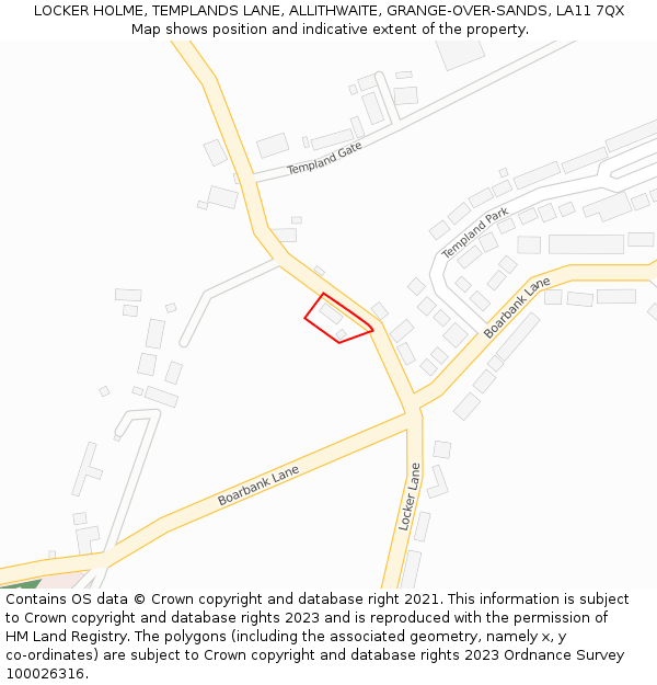 LOCKER HOLME, TEMPLANDS LANE, ALLITHWAITE, GRANGE-OVER-SANDS, LA11 7QX: Location map and indicative extent of plot