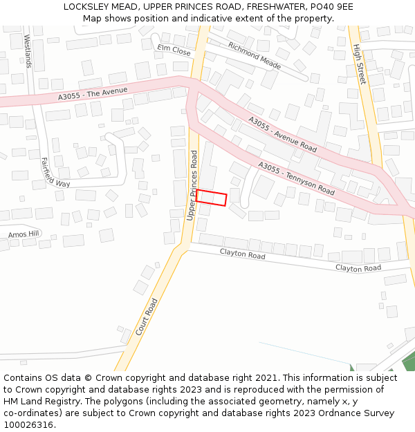 LOCKSLEY MEAD, UPPER PRINCES ROAD, FRESHWATER, PO40 9EE: Location map and indicative extent of plot