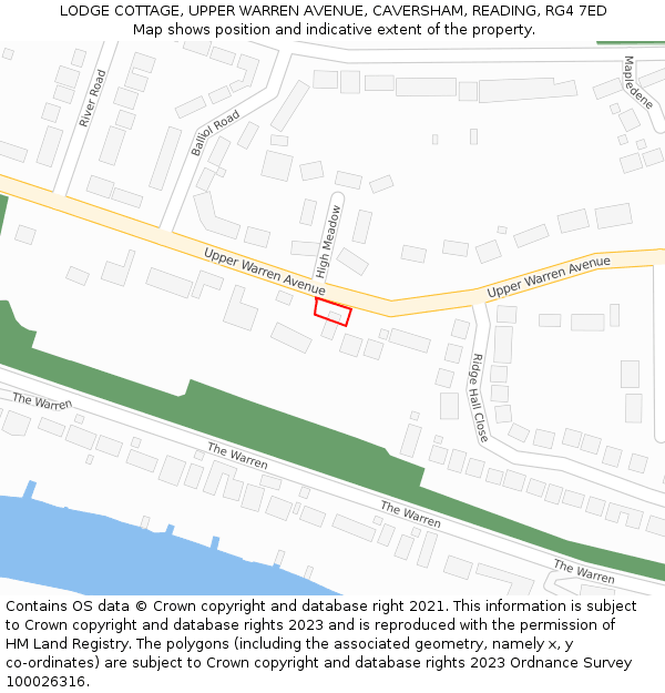 LODGE COTTAGE, UPPER WARREN AVENUE, CAVERSHAM, READING, RG4 7ED: Location map and indicative extent of plot