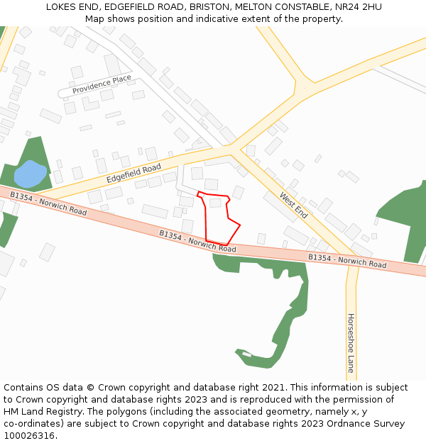 LOKES END, EDGEFIELD ROAD, BRISTON, MELTON CONSTABLE, NR24 2HU: Location map and indicative extent of plot