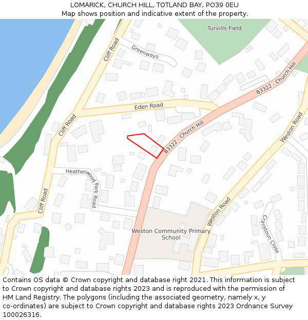 LOMARICK, CHURCH HILL, TOTLAND BAY, PO39 0EU: Location map and indicative extent of plot