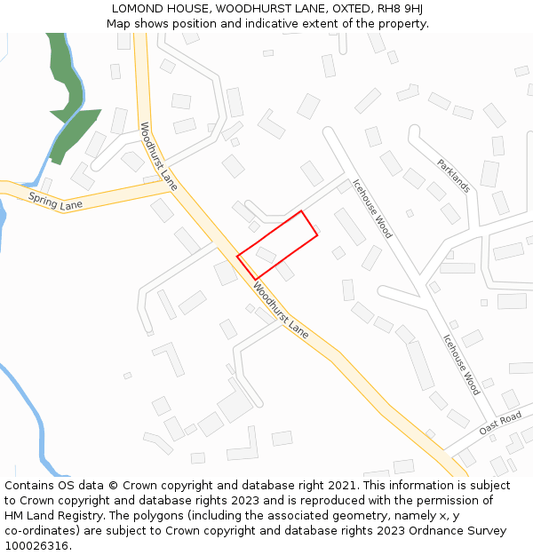 LOMOND HOUSE, WOODHURST LANE, OXTED, RH8 9HJ: Location map and indicative extent of plot