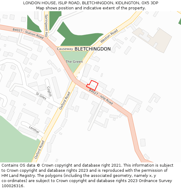 LONDON HOUSE, ISLIP ROAD, BLETCHINGDON, KIDLINGTON, OX5 3DP: Location map and indicative extent of plot