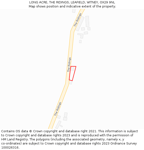 LONG ACRE, THE RIDINGS, LEAFIELD, WITNEY, OX29 9NL: Location map and indicative extent of plot