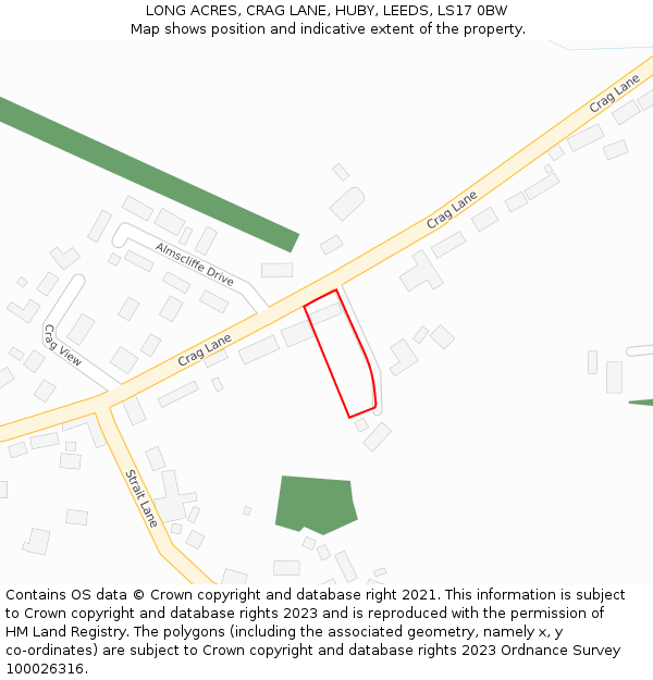 LONG ACRES, CRAG LANE, HUBY, LEEDS, LS17 0BW: Location map and indicative extent of plot