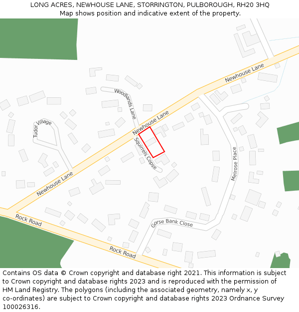 LONG ACRES, NEWHOUSE LANE, STORRINGTON, PULBOROUGH, RH20 3HQ: Location map and indicative extent of plot