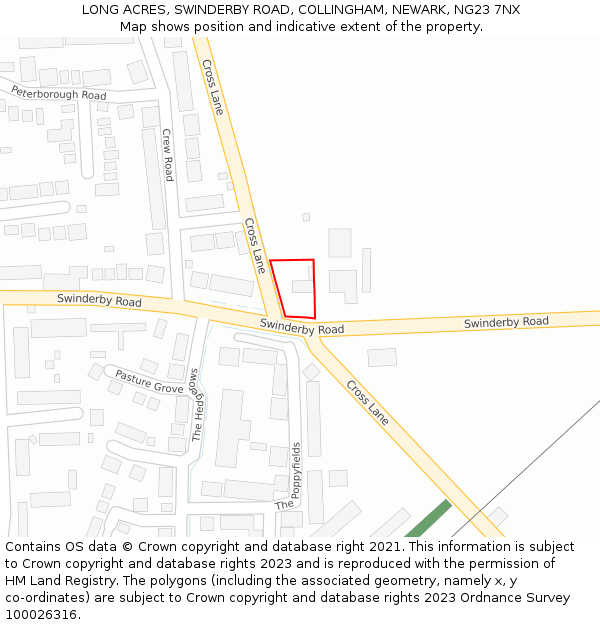 LONG ACRES, SWINDERBY ROAD, COLLINGHAM, NEWARK, NG23 7NX: Location map and indicative extent of plot