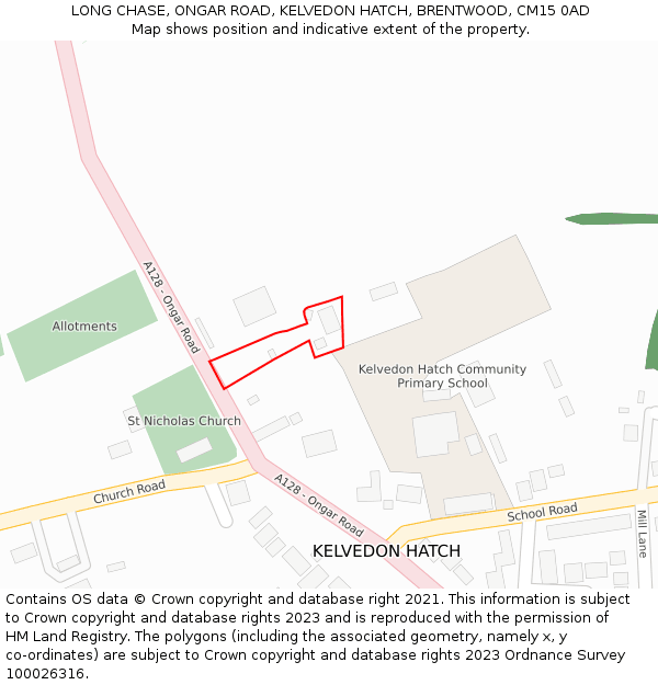 LONG CHASE, ONGAR ROAD, KELVEDON HATCH, BRENTWOOD, CM15 0AD: Location map and indicative extent of plot