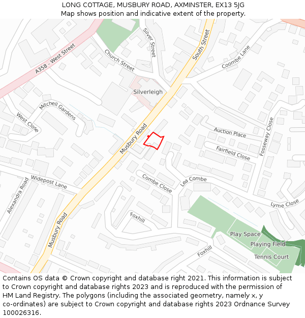 LONG COTTAGE, MUSBURY ROAD, AXMINSTER, EX13 5JG: Location map and indicative extent of plot