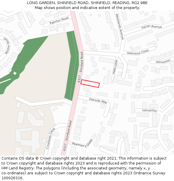 LONG GARDEN, SHINFIELD ROAD, SHINFIELD, READING, RG2 9BE: Location map and indicative extent of plot