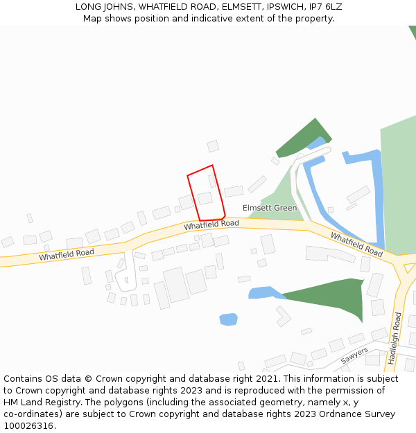 LONG JOHNS, WHATFIELD ROAD, ELMSETT, IPSWICH, IP7 6LZ: Location map and indicative extent of plot