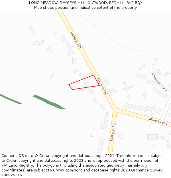 LONG MEADOW, DAYSEYS HILL, OUTWOOD, REDHILL, RH1 5QY: Location map and indicative extent of plot