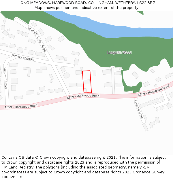 LONG MEADOWS, HAREWOOD ROAD, COLLINGHAM, WETHERBY, LS22 5BZ: Location map and indicative extent of plot