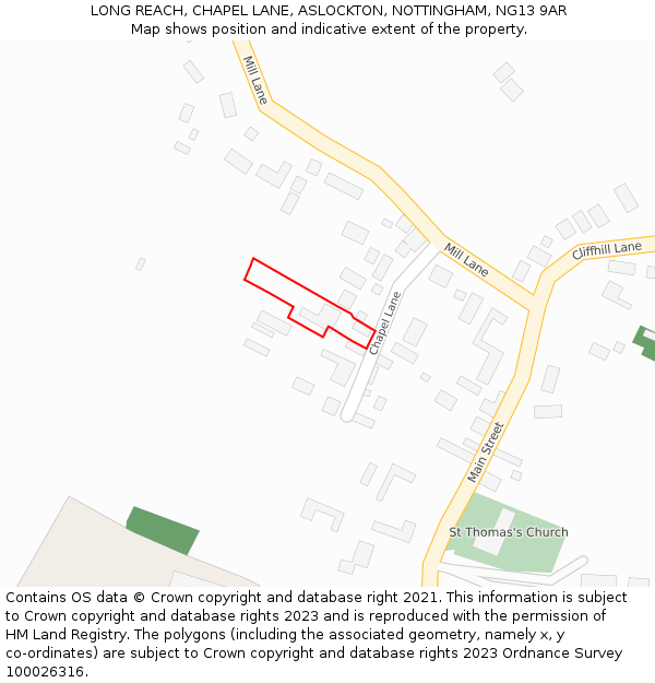 LONG REACH, CHAPEL LANE, ASLOCKTON, NOTTINGHAM, NG13 9AR: Location map and indicative extent of plot