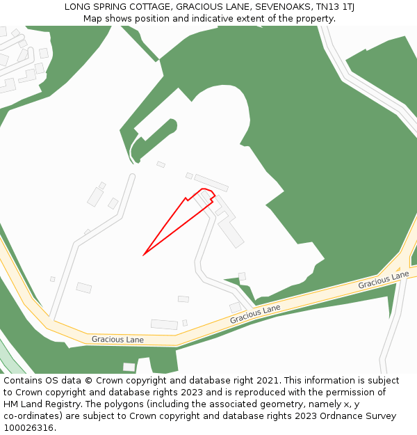 LONG SPRING COTTAGE, GRACIOUS LANE, SEVENOAKS, TN13 1TJ: Location map and indicative extent of plot