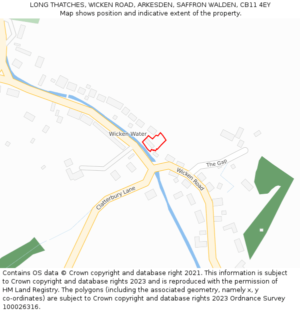 LONG THATCHES, WICKEN ROAD, ARKESDEN, SAFFRON WALDEN, CB11 4EY: Location map and indicative extent of plot