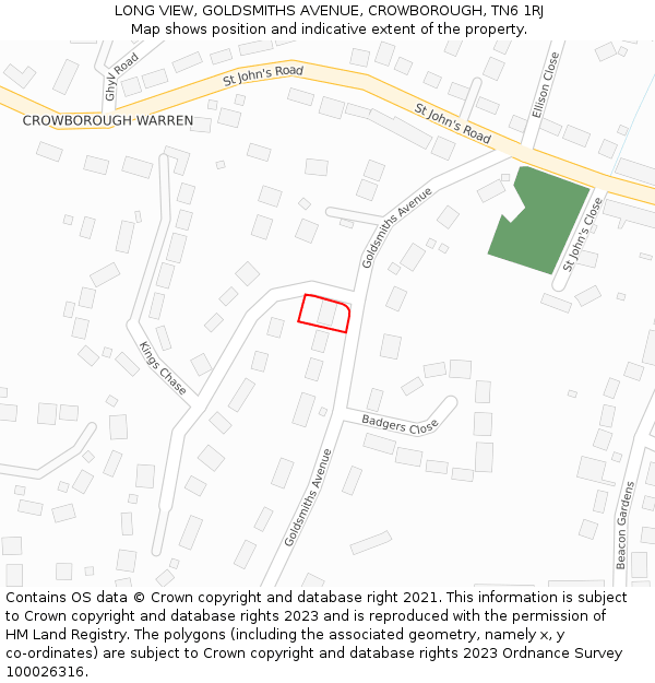 LONG VIEW, GOLDSMITHS AVENUE, CROWBOROUGH, TN6 1RJ: Location map and indicative extent of plot