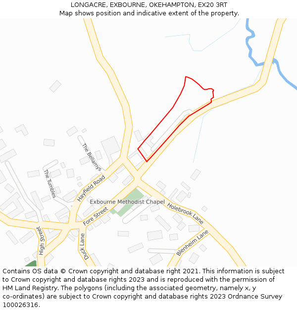 LONGACRE, EXBOURNE, OKEHAMPTON, EX20 3RT: Location map and indicative extent of plot