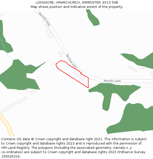 LONGACRE, HAWKCHURCH, AXMINSTER, EX13 5XB: Location map and indicative extent of plot