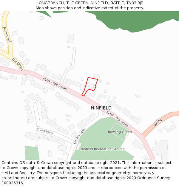 LONGBRANCH, THE GREEN, NINFIELD, BATTLE, TN33 9JF: Location map and indicative extent of plot