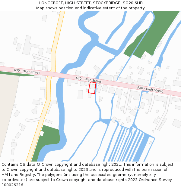 LONGCROFT, HIGH STREET, STOCKBRIDGE, SO20 6HB: Location map and indicative extent of plot