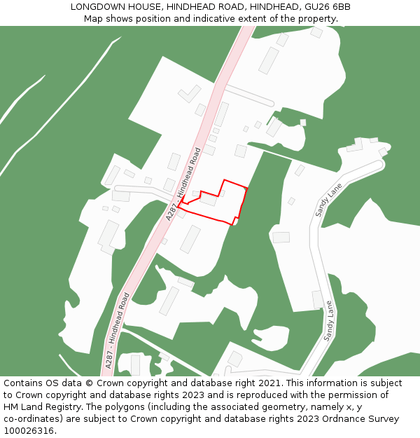 LONGDOWN HOUSE, HINDHEAD ROAD, HINDHEAD, GU26 6BB: Location map and indicative extent of plot