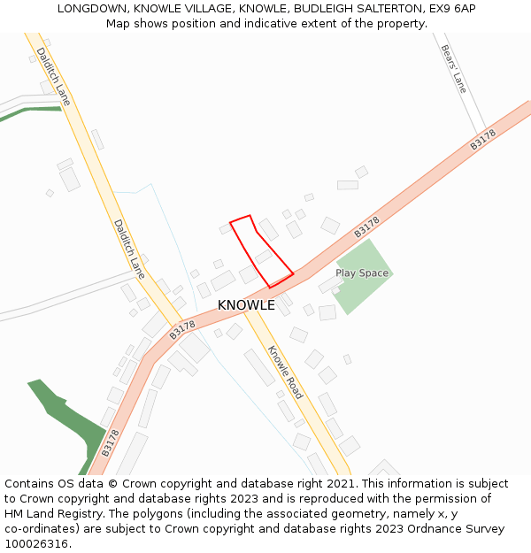 LONGDOWN, KNOWLE VILLAGE, KNOWLE, BUDLEIGH SALTERTON, EX9 6AP: Location map and indicative extent of plot