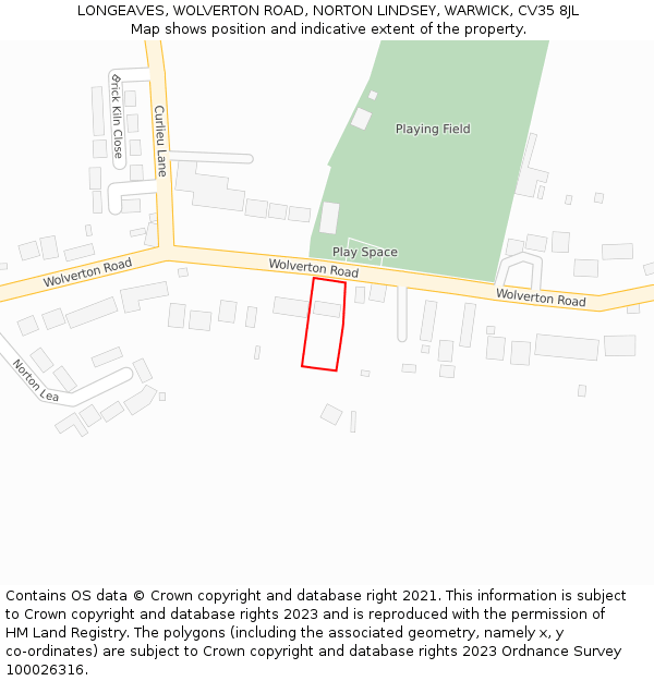 LONGEAVES, WOLVERTON ROAD, NORTON LINDSEY, WARWICK, CV35 8JL: Location map and indicative extent of plot