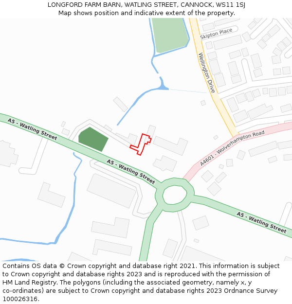 LONGFORD FARM BARN, WATLING STREET, CANNOCK, WS11 1SJ: Location map and indicative extent of plot