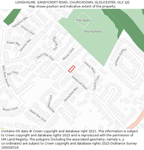 LONGHOLME, SANDYCROFT ROAD, CHURCHDOWN, GLOUCESTER, GL3 1JQ: Location map and indicative extent of plot