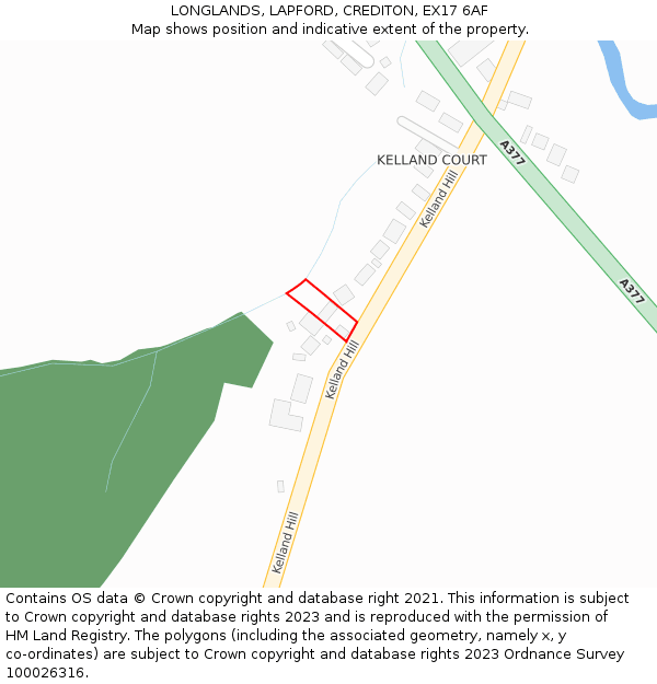 LONGLANDS, LAPFORD, CREDITON, EX17 6AF: Location map and indicative extent of plot