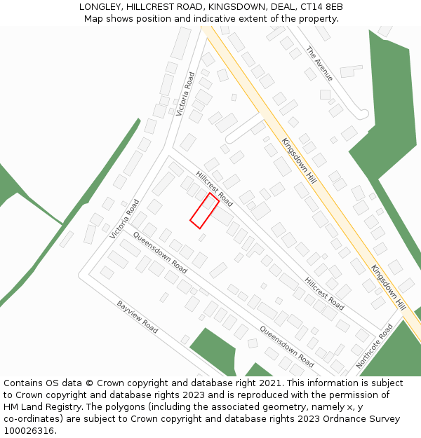 LONGLEY, HILLCREST ROAD, KINGSDOWN, DEAL, CT14 8EB: Location map and indicative extent of plot