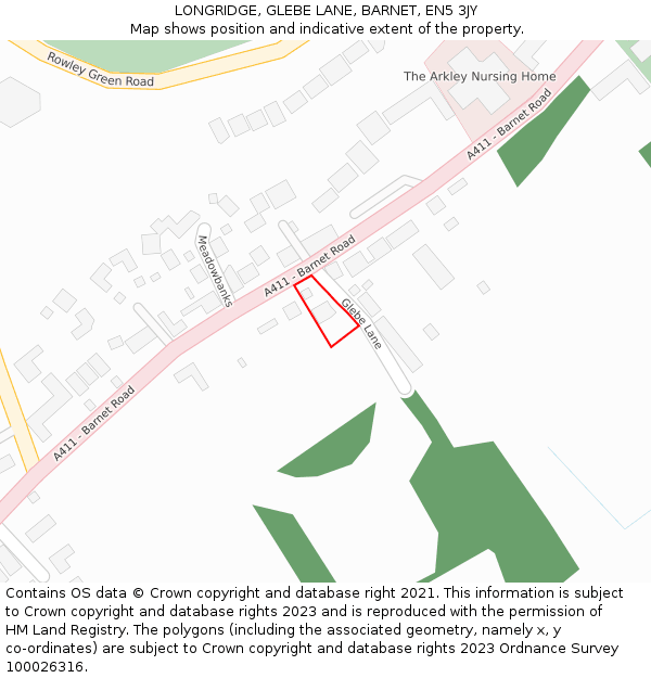 LONGRIDGE, GLEBE LANE, BARNET, EN5 3JY: Location map and indicative extent of plot