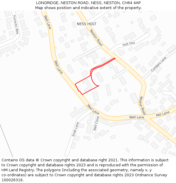 LONGRIDGE, NESTON ROAD, NESS, NESTON, CH64 4AP: Location map and indicative extent of plot