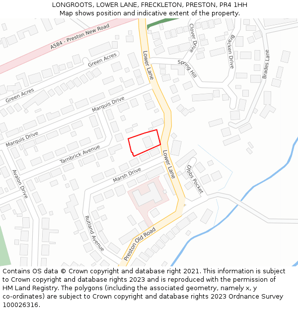 LONGROOTS, LOWER LANE, FRECKLETON, PRESTON, PR4 1HH: Location map and indicative extent of plot