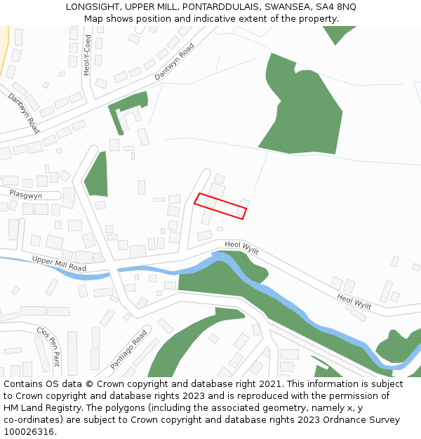 LONGSIGHT, UPPER MILL, PONTARDDULAIS, SWANSEA, SA4 8NQ: Location map and indicative extent of plot