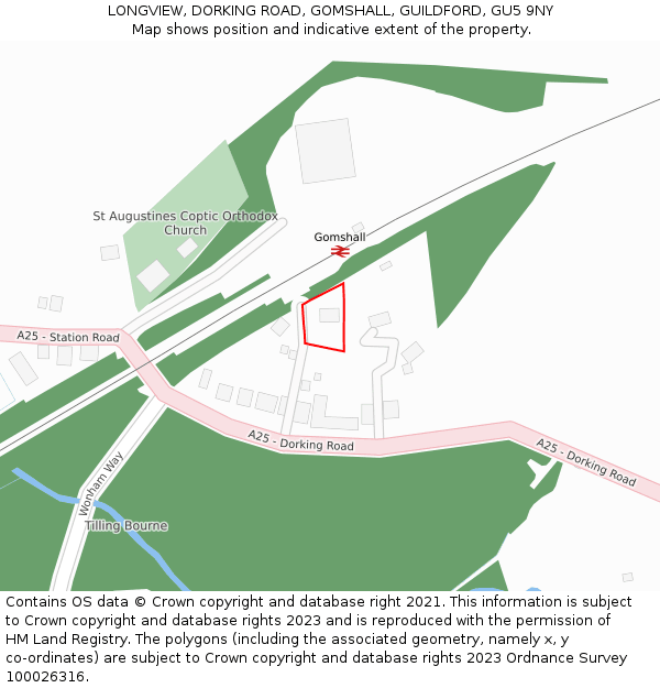 LONGVIEW, DORKING ROAD, GOMSHALL, GUILDFORD, GU5 9NY: Location map and indicative extent of plot