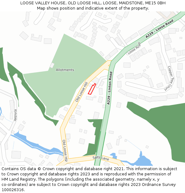 LOOSE VALLEY HOUSE, OLD LOOSE HILL, LOOSE, MAIDSTONE, ME15 0BH: Location map and indicative extent of plot