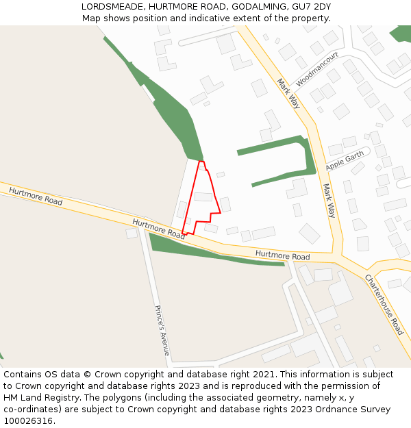 LORDSMEADE, HURTMORE ROAD, GODALMING, GU7 2DY: Location map and indicative extent of plot