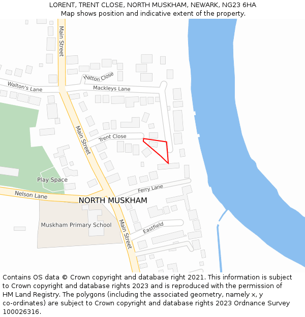 LORENT, TRENT CLOSE, NORTH MUSKHAM, NEWARK, NG23 6HA: Location map and indicative extent of plot