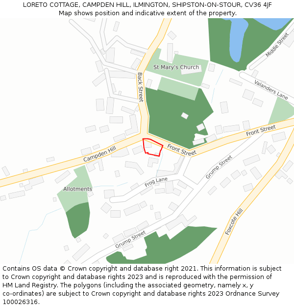 LORETO COTTAGE, CAMPDEN HILL, ILMINGTON, SHIPSTON-ON-STOUR, CV36 4JF: Location map and indicative extent of plot