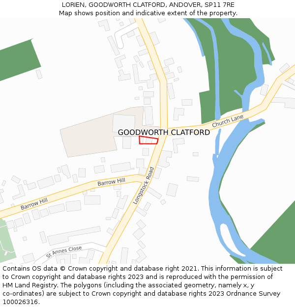 LORIEN, GOODWORTH CLATFORD, ANDOVER, SP11 7RE: Location map and indicative extent of plot