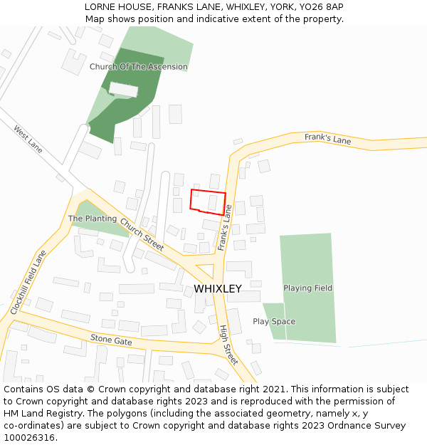 LORNE HOUSE, FRANKS LANE, WHIXLEY, YORK, YO26 8AP: Location map and indicative extent of plot