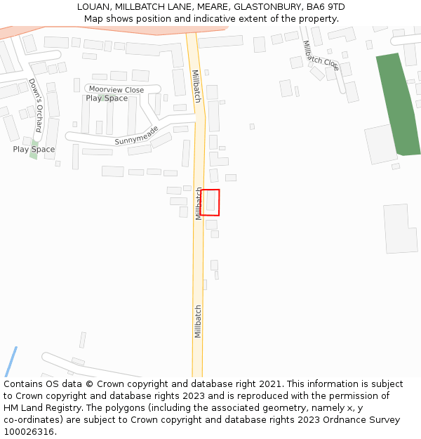 LOUAN, MILLBATCH LANE, MEARE, GLASTONBURY, BA6 9TD: Location map and indicative extent of plot