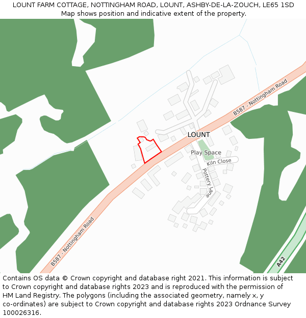 LOUNT FARM COTTAGE, NOTTINGHAM ROAD, LOUNT, ASHBY-DE-LA-ZOUCH, LE65 1SD: Location map and indicative extent of plot