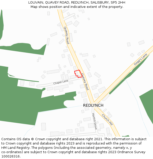 LOUVAIN, QUAVEY ROAD, REDLYNCH, SALISBURY, SP5 2HH: Location map and indicative extent of plot