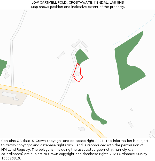 LOW CARTMELL FOLD, CROSTHWAITE, KENDAL, LA8 8HS: Location map and indicative extent of plot