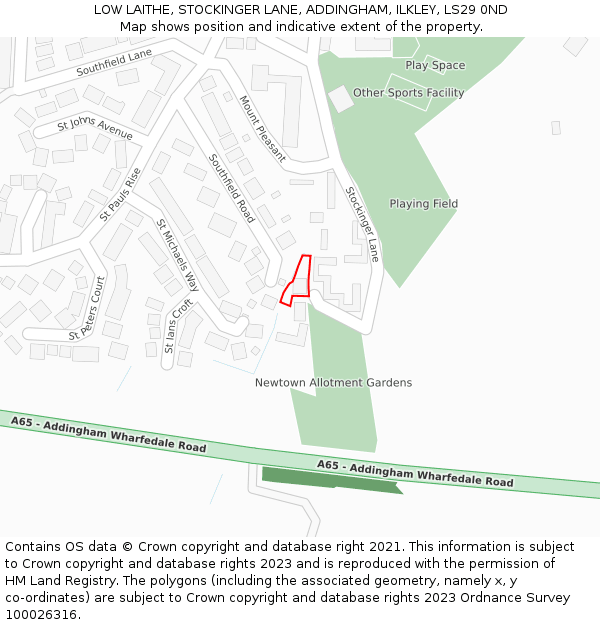 LOW LAITHE, STOCKINGER LANE, ADDINGHAM, ILKLEY, LS29 0ND: Location map and indicative extent of plot