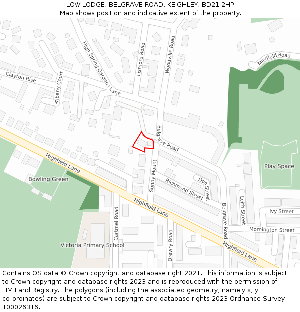 LOW LODGE, BELGRAVE ROAD, KEIGHLEY, BD21 2HP: Location map and indicative extent of plot